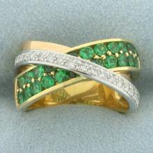 Designer Guy Laroche Tsavorite Garnet And Diamond Criss Cross Ring In 18k Yellow Gold