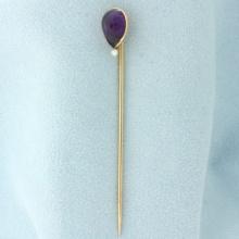 Vintage Amethyst Stick Pin In 14k Yellow Gold