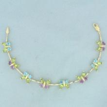 Rainbow Gemstone Butterfly Bracelet In 14k Yellow Gold