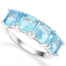 Over 3ctw Baby Swiss Blue Topaz 4 Stone Ring In Sterling Silver