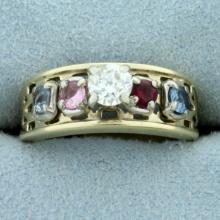 Vintage 3/4ct Tw Diamond, Ruby, Sapphire, And Topaz Ring In 10k Yellow Gold