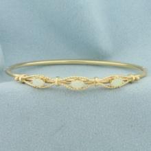 Opal Rope Design Bangle Bracelet In 14k Yellow Gold