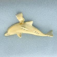 Diamond Cut Dolphin Pendant In 14k Yellow Gold