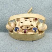 Saphhire And Ruby Rotary Telephone Charm In 14k Yellow Gold