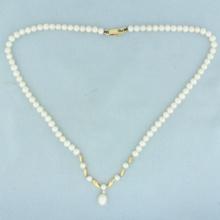 Mikura Pearl And Diamond Necklace In 18k Yellow Gold