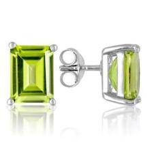 6x4mm Emerald Cut Peridot 1.2ctw Stud Earrings In Sterling Silver