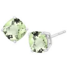 5mm Cushion Cut Green Amethyst 1.1ctw Stud Earrings In Sterling Silver