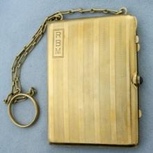 Vintage Chatelaine Makeup Case With Chain In Solid 14k Yellow Gold