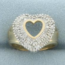 Baguette Diamond Heart Ballerina Ring In 14k Yellow Gold