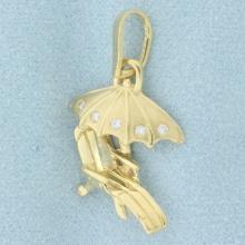 Diamond Umbrella And Beach Chair Pendant In 14k Yellow Gold