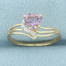 Heart Rose De France Amethyst And Diamond Ring In 14k Yellow Gold