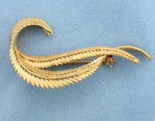 Large Feather Design Pin In 14k Yellow Gold