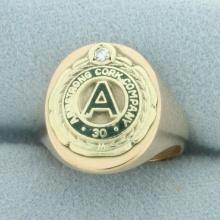 Antique Armstrong Cork Company Diamond Signet Ring In 14k Yellow Gold