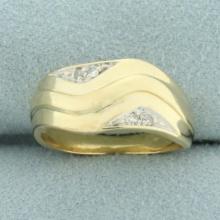 Pave Diamond Wave Design Ring In 14k Yellow Gold