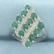 Sakota Emerald And White Zircon Ring In Sterling Silver