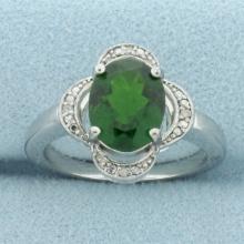 Russian Diopside And White Zircon Ring In Sterling Silver