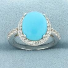 Sleeping Beauty Turquoise And White Zircon Ring In Sterling Silver