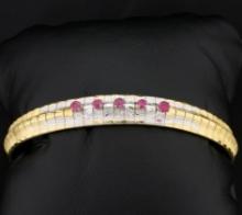 Pink Sapphire Omega Bracelet In 18k Yellow And White Gold