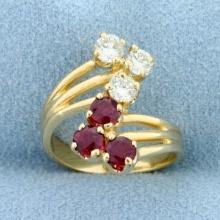 Vintage 1ct Tw Natural Ruby And Diamond Ring In 14k Yellow Gold