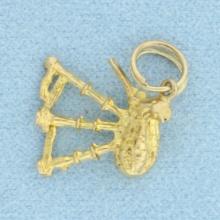 Vintage Scottish Bagpipe 3d Charm In 9k Yellow Gold