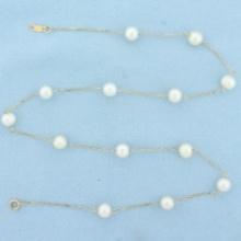 17 Inch Station Cultured Pearl Necklace In 14k Yellow Gold