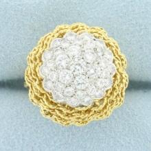 Italian Woven Design Diamond Bombe Ring In 18k Yellow Gold