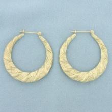 Unique Textured Hoop Earrings In 14k Yellow Gold