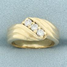 Diamond Wave Design Ring In 14k Yellow Gold