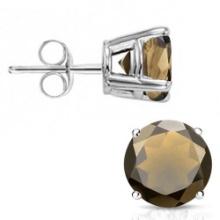 6mm Round Cut Smoky Quartz 2ctw Stud Earrings In Sterling Silver