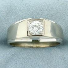 Mens 1ct Diamond Solitaire Ring In 14k White Gold