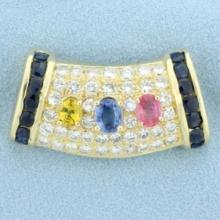 Designer Sapphire And Diamond Slide In 14k Yellow Gold