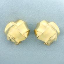 Woven Design Button Earrings In 14k Yellow Gold