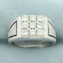 Mens Satin Finish Diamond Ring In 14k White Gold