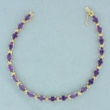 10ct Amethyst Tennis Line Bracelet In 14k Yellow Gold