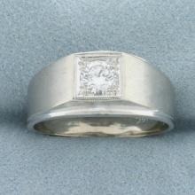 Men's Illusion Set Diamond Ring In 14k White Gold