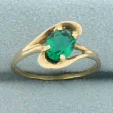 Diagonal Set Lab Emerald Solitaire Ring In 14k Yellow Gold