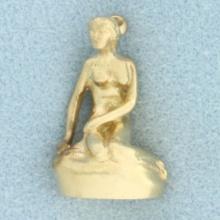 The Little Mermaid Of Copenhagen Denmark Pendant Or Charm In 14k Yellow Gold