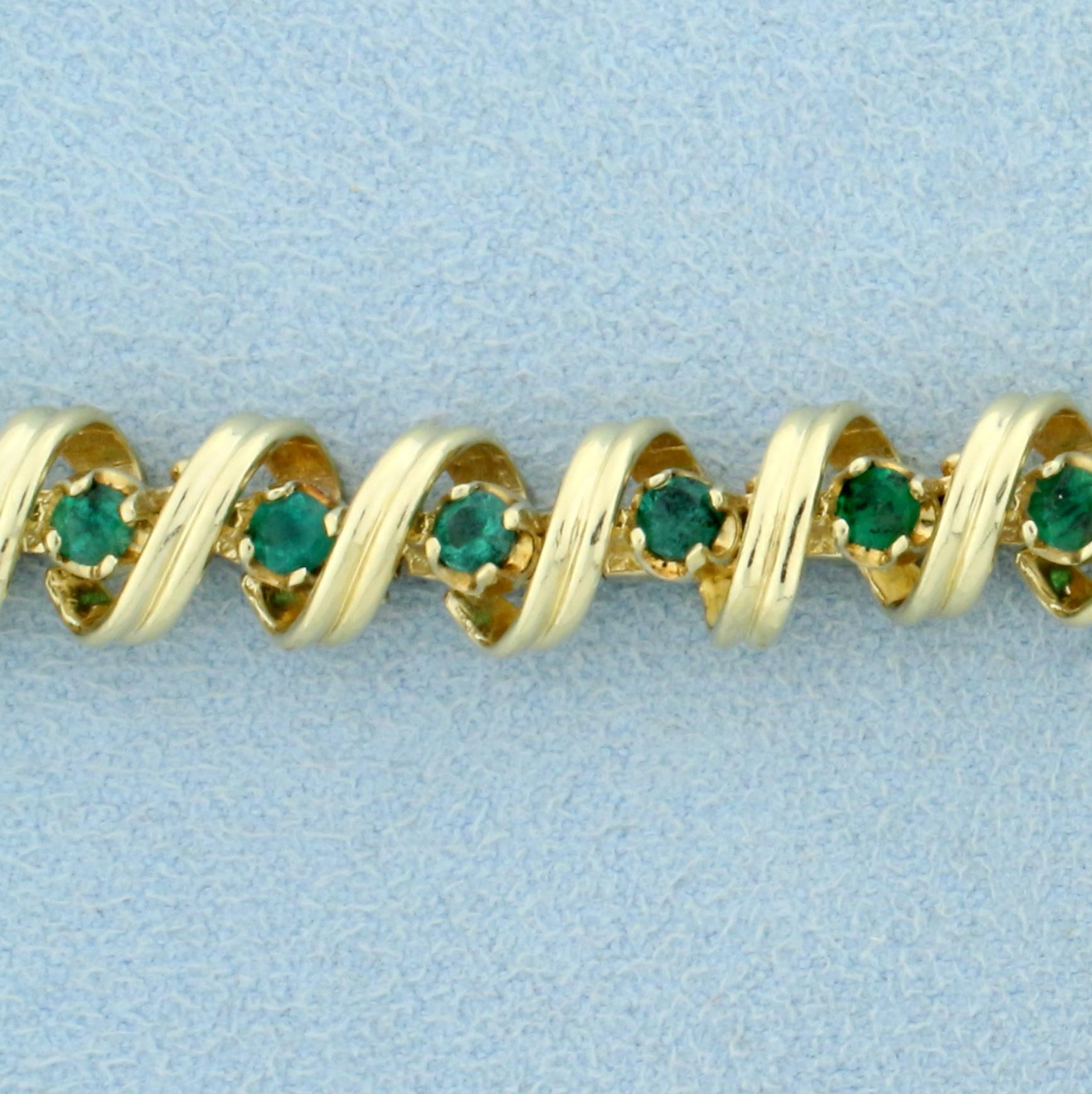 Unique 2.7ct Tw Natural Emerald Spiral Design Bracelet In 14k Yellow Gold