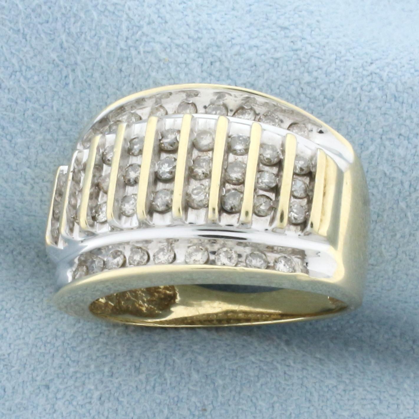 Diamond Channel Set Vertical Column Ring In 10k Yellow Gold