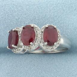 Madagascar Ruby And White Zircon Ring In Sterling Silver