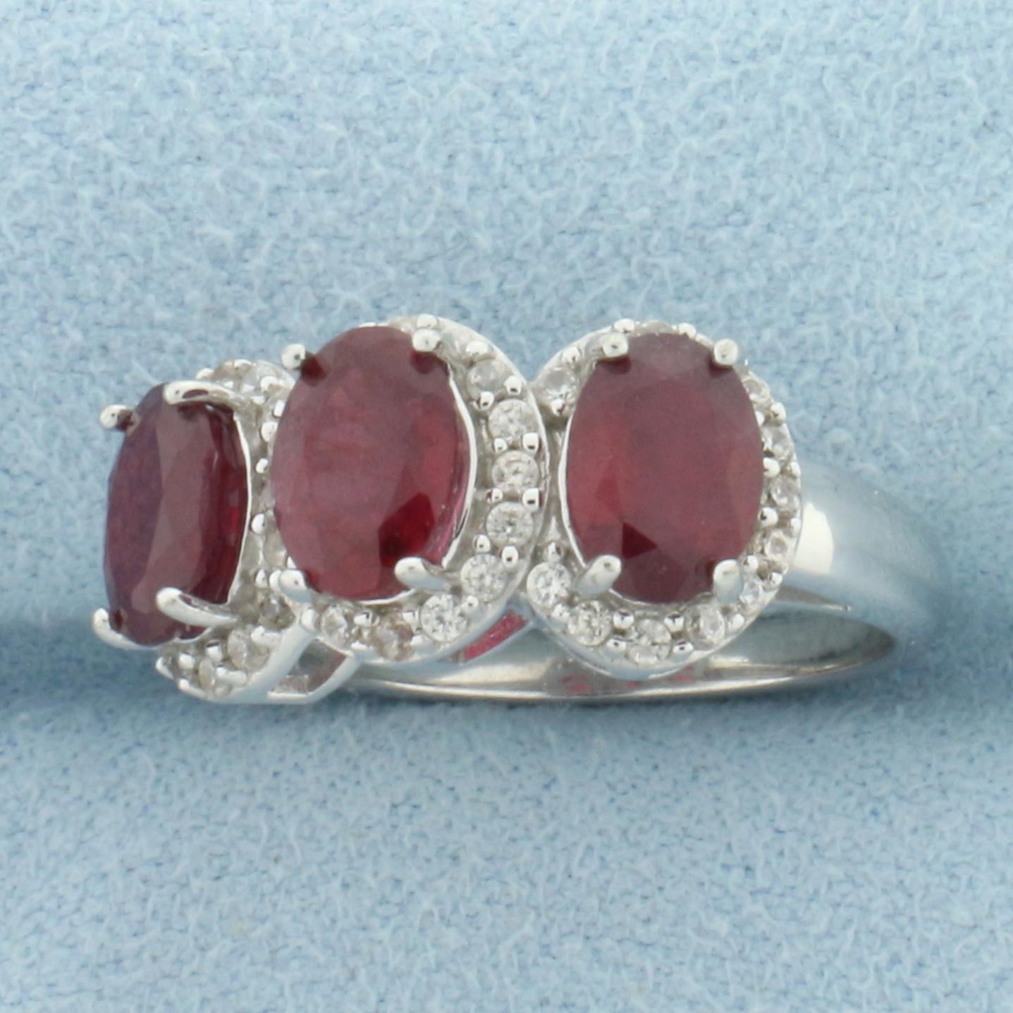 Madagascar Ruby And White Zircon Ring In Sterling Silver