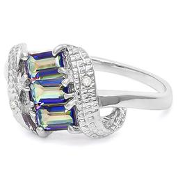 Ocean Mystic Topaz And Diamond Scroll Ring In Sterling Silver