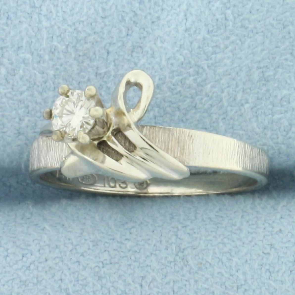 Designer Diamond Solitaire Ring In 14k White Gold