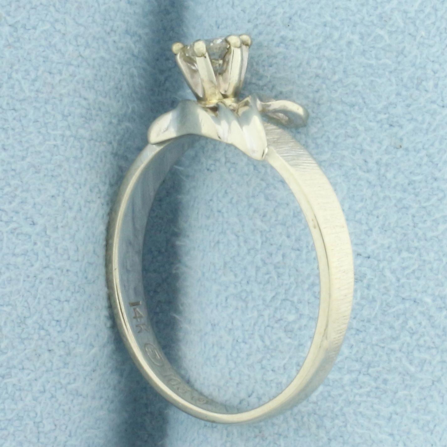 Designer Diamond Solitaire Ring In 14k White Gold