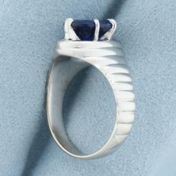 3ct Lab Sapphire Scalloped Design Ring In 14k White Gold
