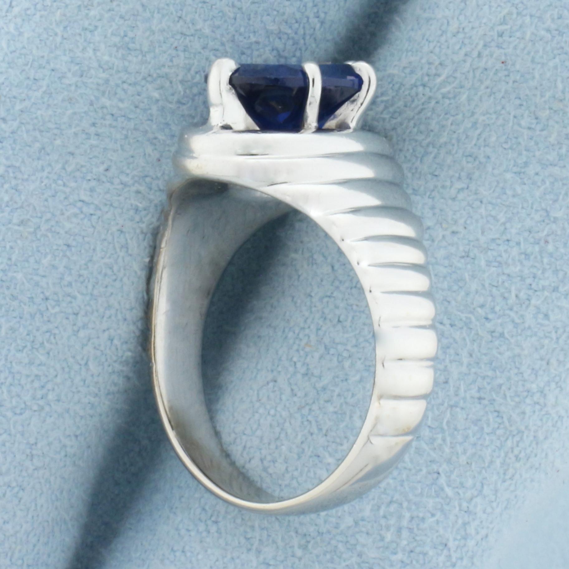 3ct Lab Sapphire Scalloped Design Ring In 14k White Gold