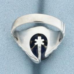 3ct Lab Sapphire Scalloped Design Ring In 14k White Gold