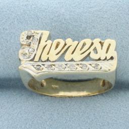 Diamond Theresa Name Ring In 14k Yellow Gold
