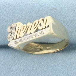 Diamond Theresa Name Ring In 14k Yellow Gold
