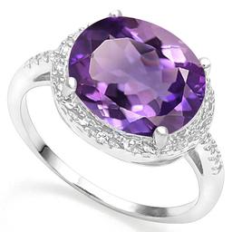 Amethyst And Diamond Oval Halo Statement Ring In Sterling Silver